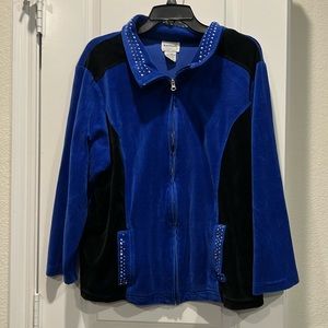 Ladies track jacket by BonWorth. Blue and Black with stud accents. Size LP.